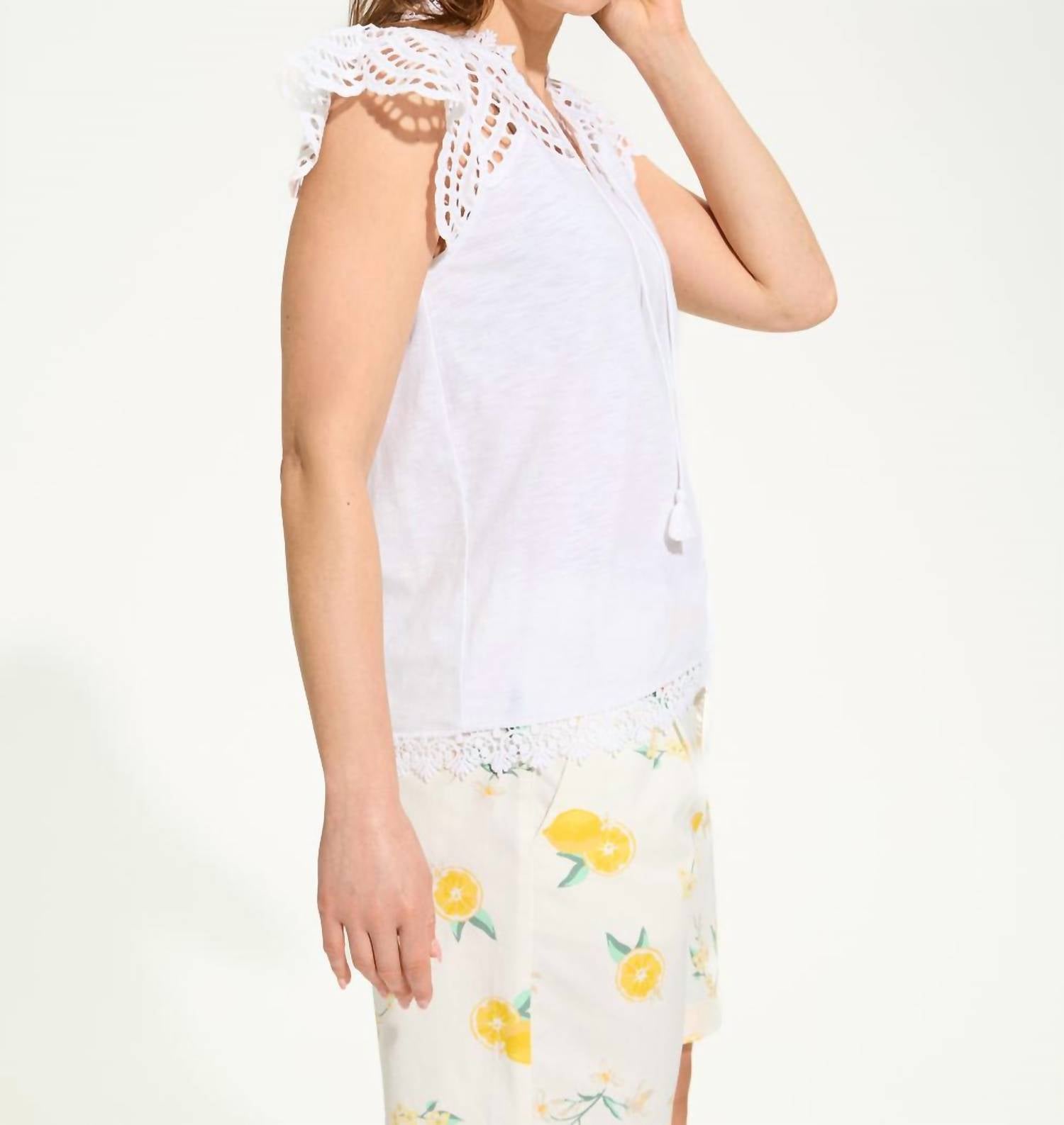 Fdj - Flutter Sleeve Placed Eyelet Top