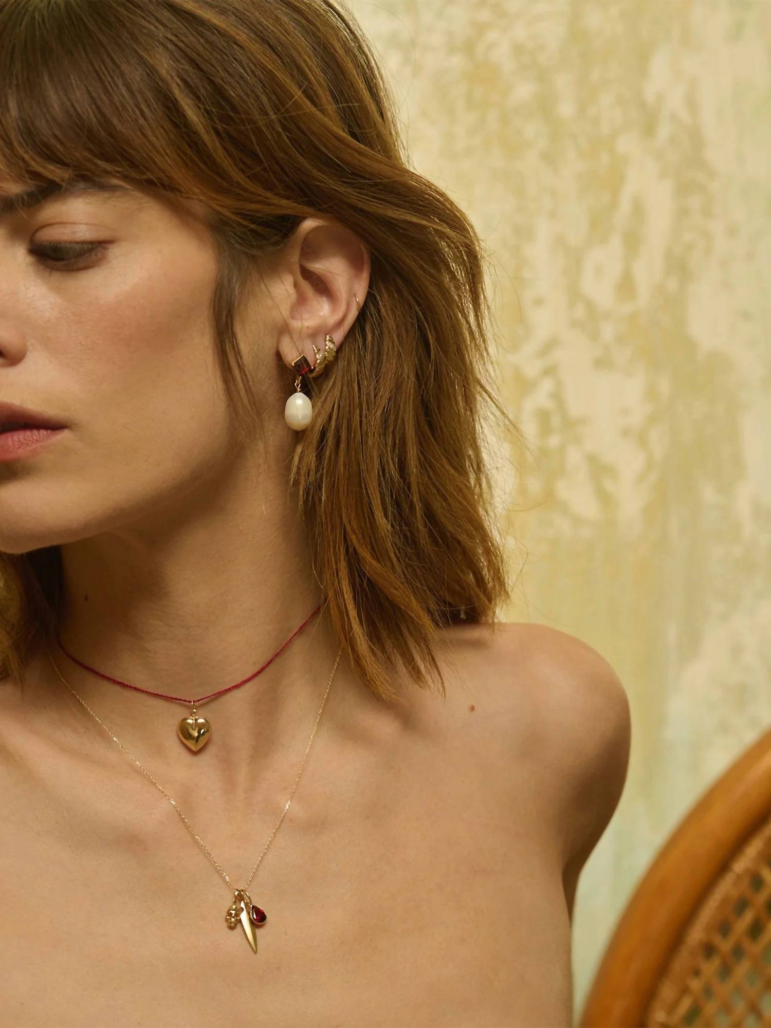 loren stewart Women's Gem Baroque Earrings in garnet pearl - women's jewelry - detail view