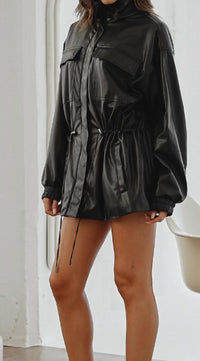 Beige Botany - Drawstring Leather Jacket