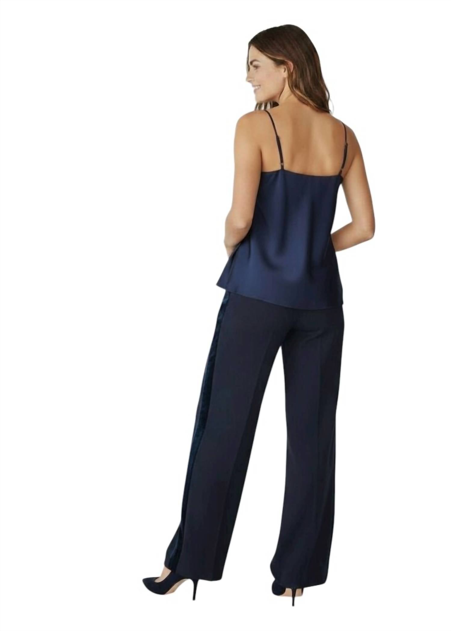 Talbot Runhof Wide Leg Tuxedo Stripe Formal Tweed Pant in blue - women's pants - alternate view