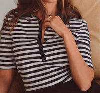 STATESIDE Preppy Stripe Polo Top in cream - women's t-shirt
