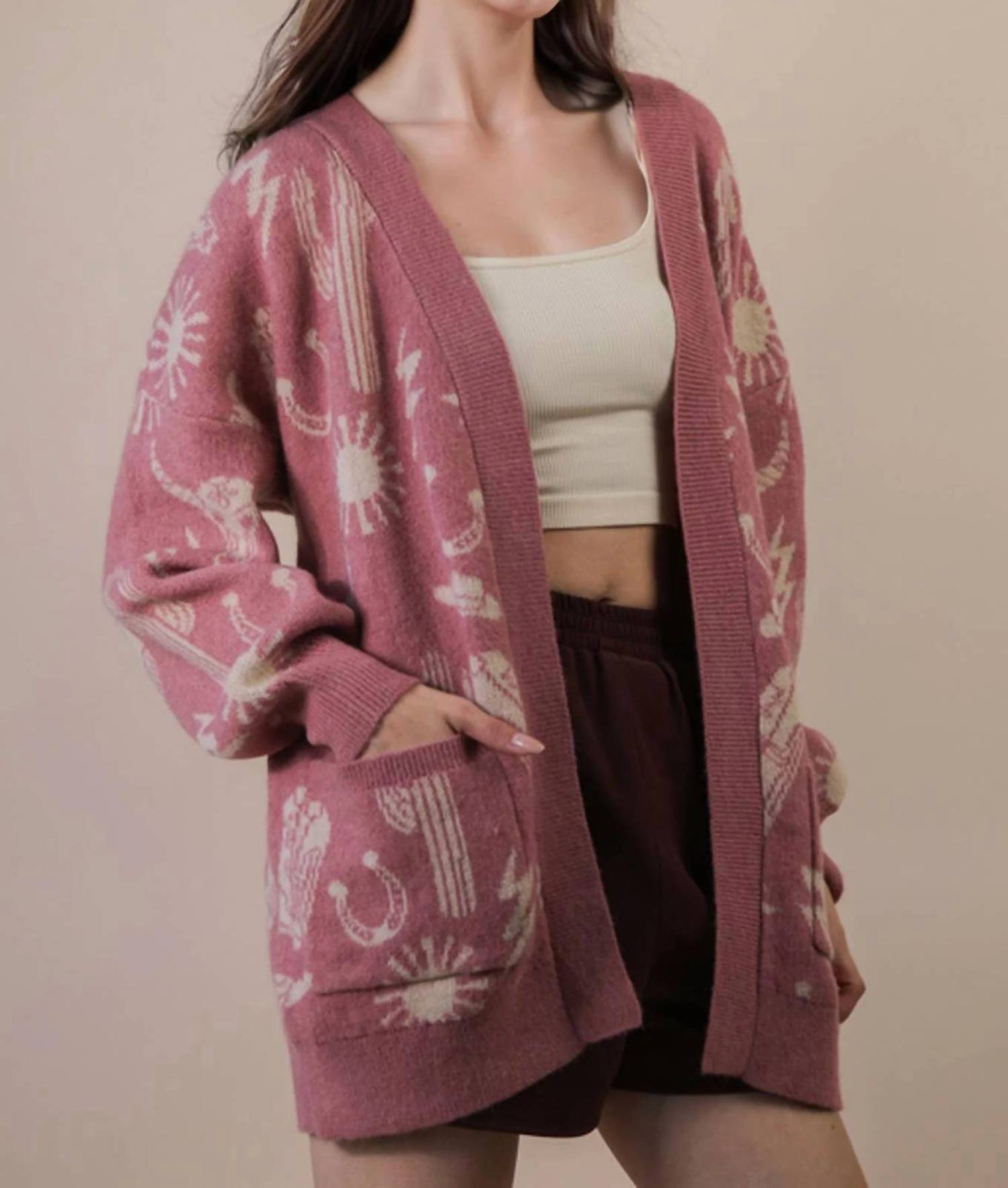 Very J - Western Graphic Knit Sweater Cardigan
