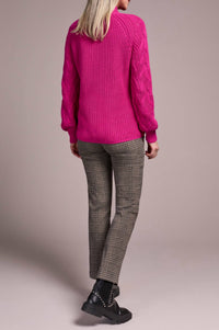 TRIBAL Long Sleeve Cable Mock Neck Sweater in pink flambe - women's sweater - alternate view