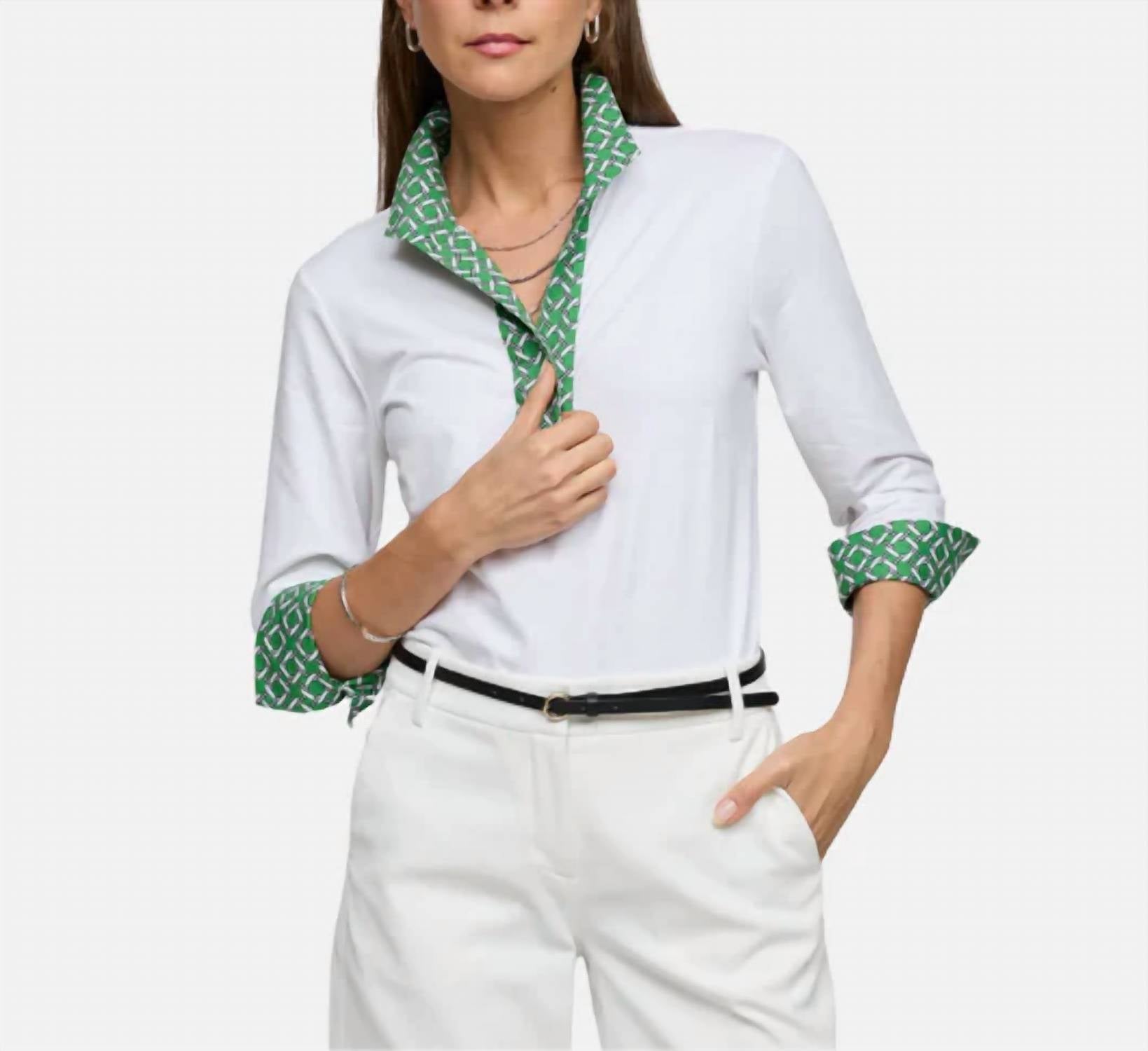 Hinson Wu - Ainsley 3/4 Sleeve Chain Link Polo Shirt