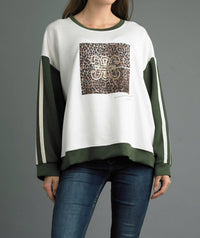 TEMPO PARIS Animal Print Sweatshirt in olive - women's top