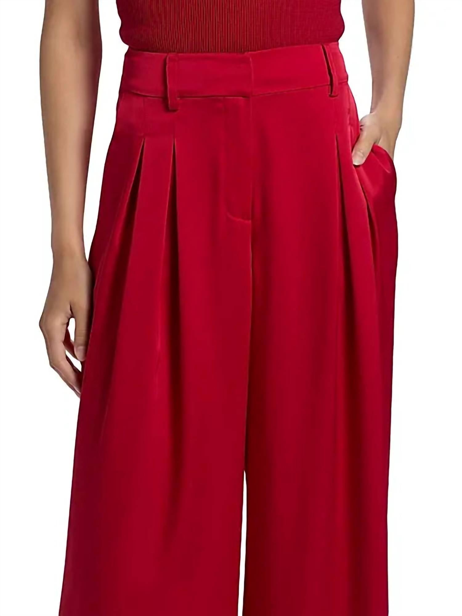 Ramy Brook Oscar Pleated Wide Leg Pants in scarlet - women's pants - alternate view