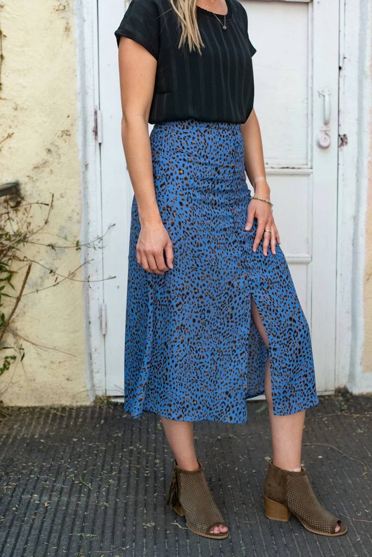 Skies Are Blue - Persian Animal Print Midi Skirt
