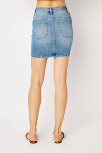 Judy Blue Sleek Silhouette Tummy Control Skirt in blue - women's skirt - detail view