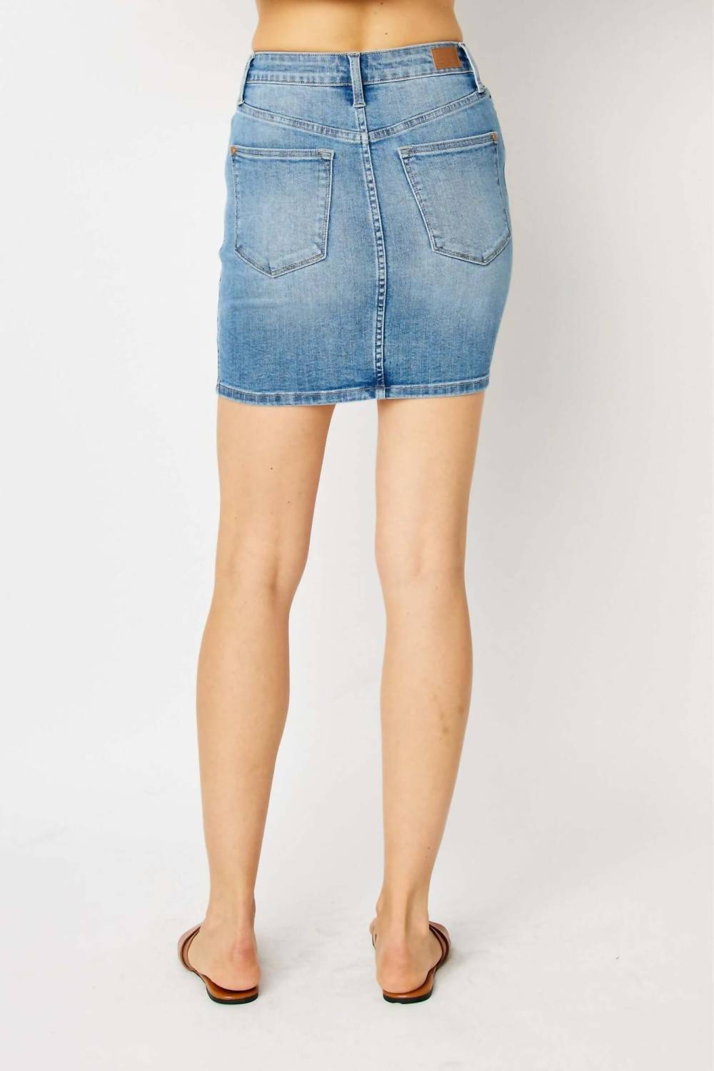 Judy Blue Sleek Silhouette Tummy Control Skirt in blue - women's skirt - detail view