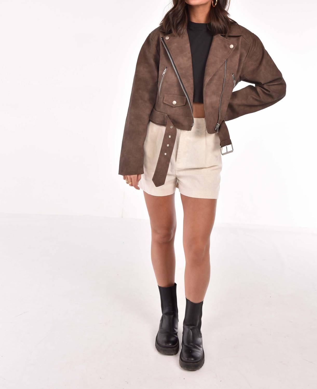 Et Clet - Oversized Crop Faux Leather Jacket
