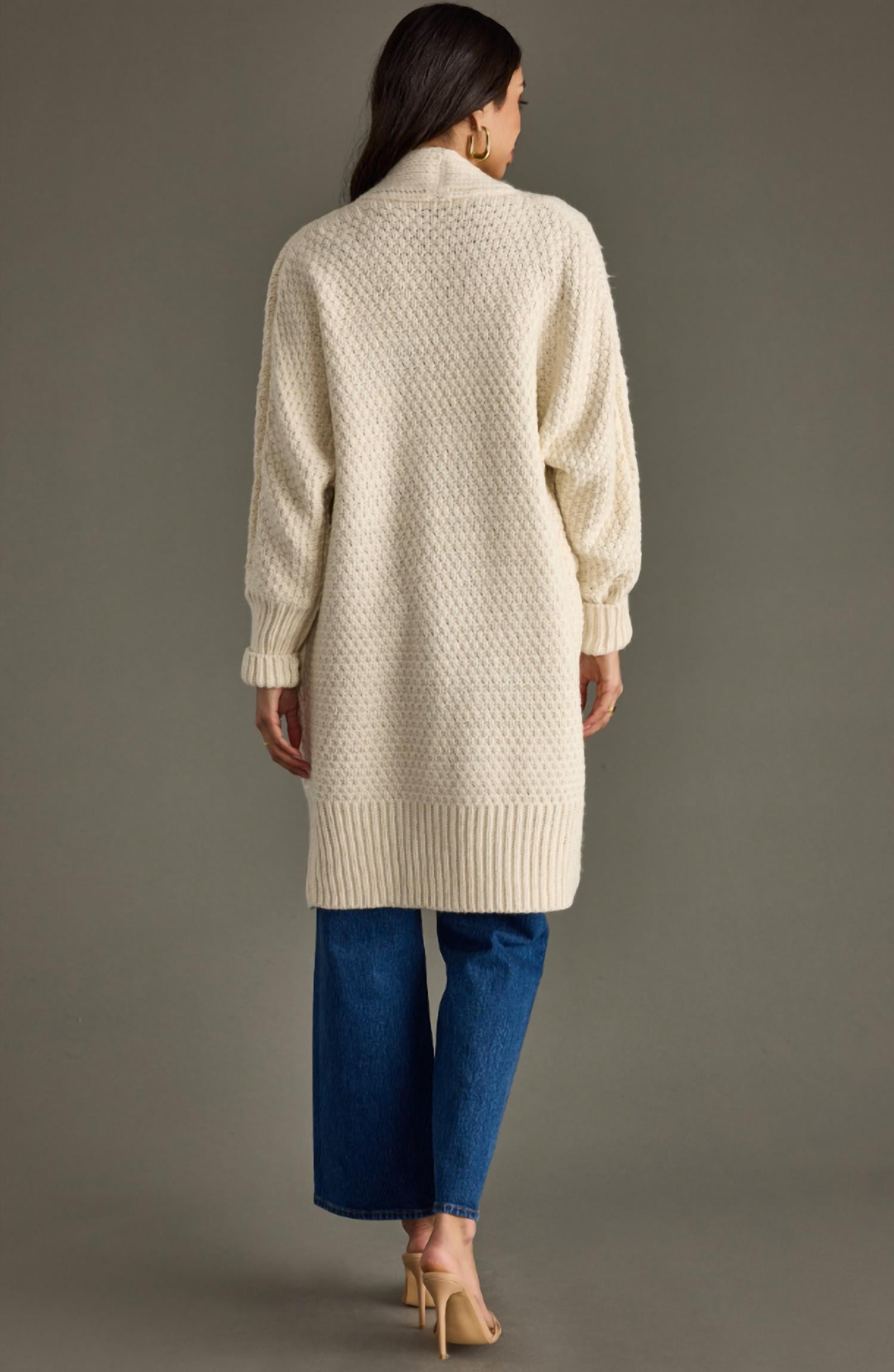 Panache Apparel Dale Knit Cardigan in ivory - women's cardigan - alternate view