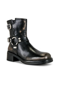 STEVE MADDEN Women's Brixton Buckle Engineer Boots in black distressed - women's shoe