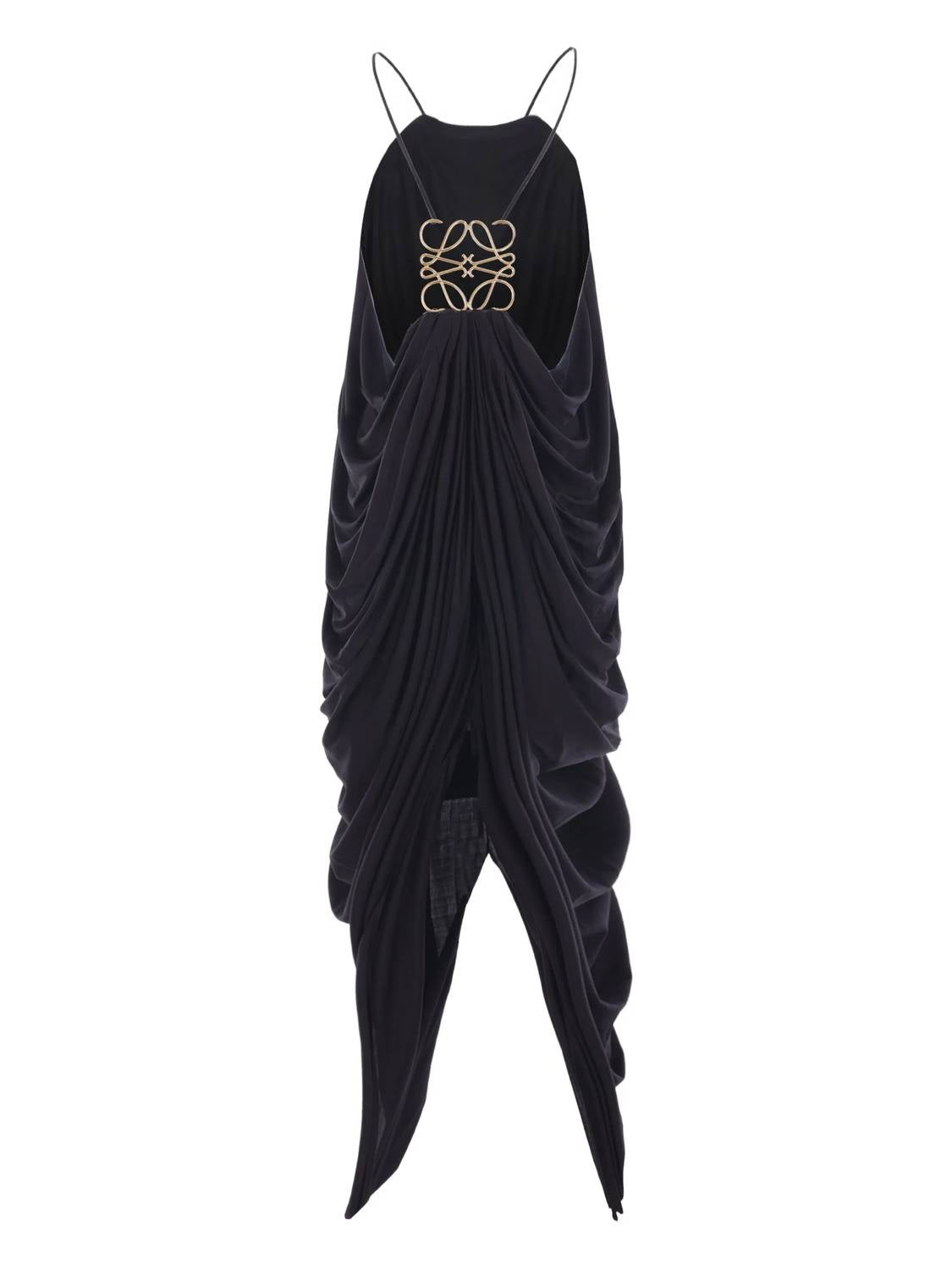 Loewe Embellished Draped Silk Halterneck Midi Dress With Large Logo Back in black - women's dress - view 6