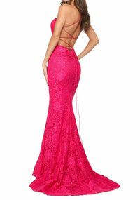 Sherri Hill Tie Back Lace Dress in pink - women's dress - detail view