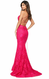 Sherri Hill Tie Back Lace Dress in pink - women's dress - alternate view