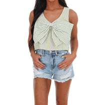 day + moon Sugar Stripe Bow Crop Top in avocado - women's shirt - view 4
