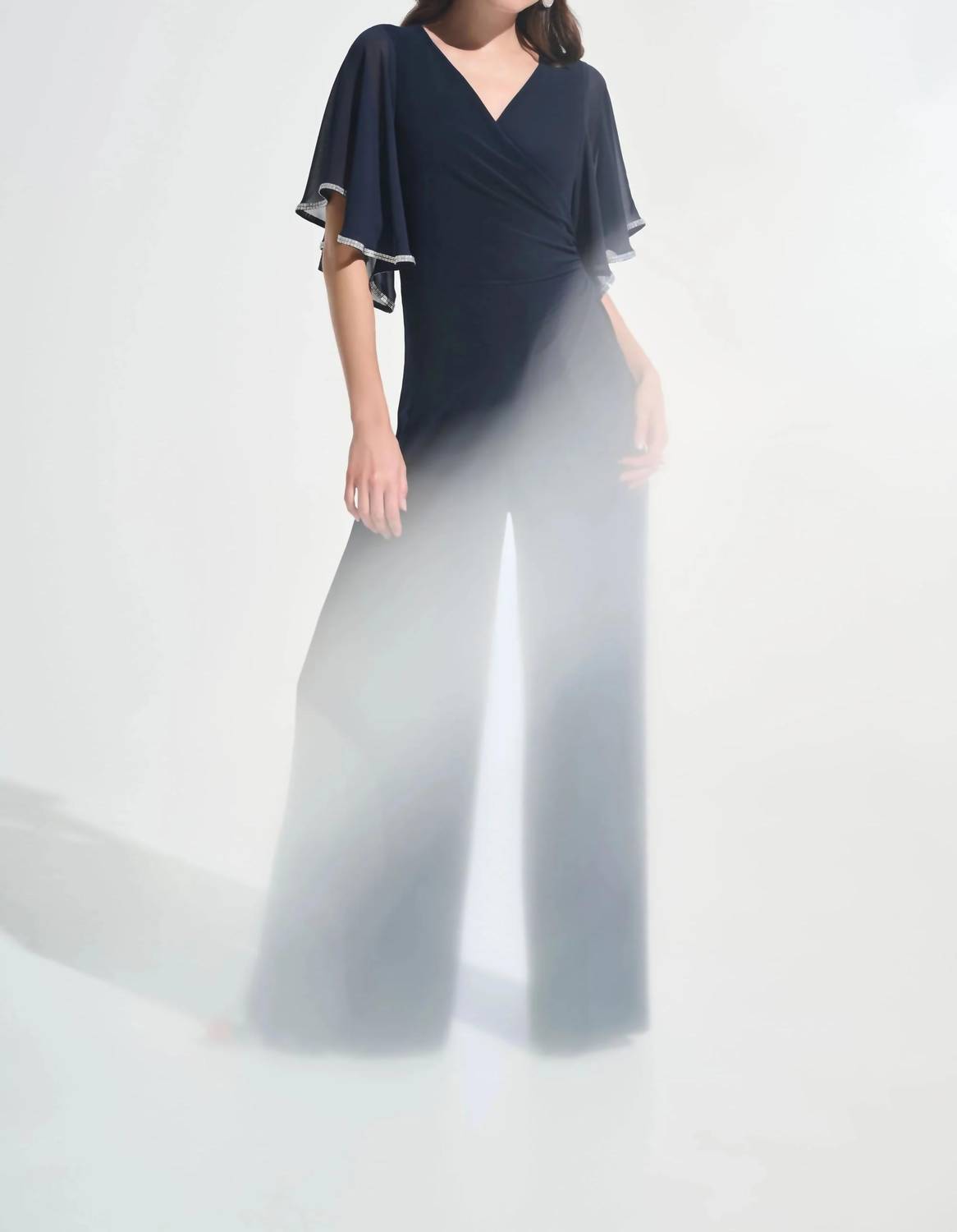 Joseph Ribkoff - Rhinestone Chiffon Sleeves Wide Leg Jumpsuit