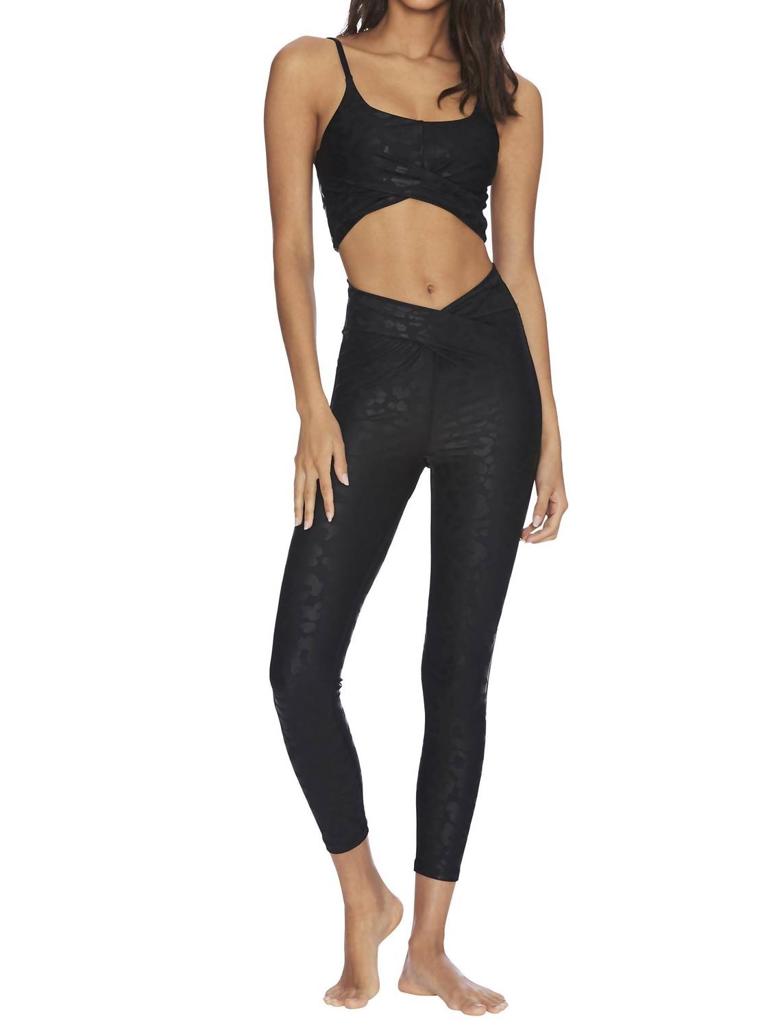 Beach Riot Leopard Twist Legging in black - women's pants