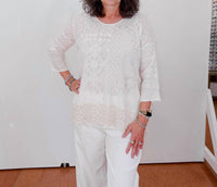 Johnny Was Zora Stitchwork Blouse in natural - women's blouse