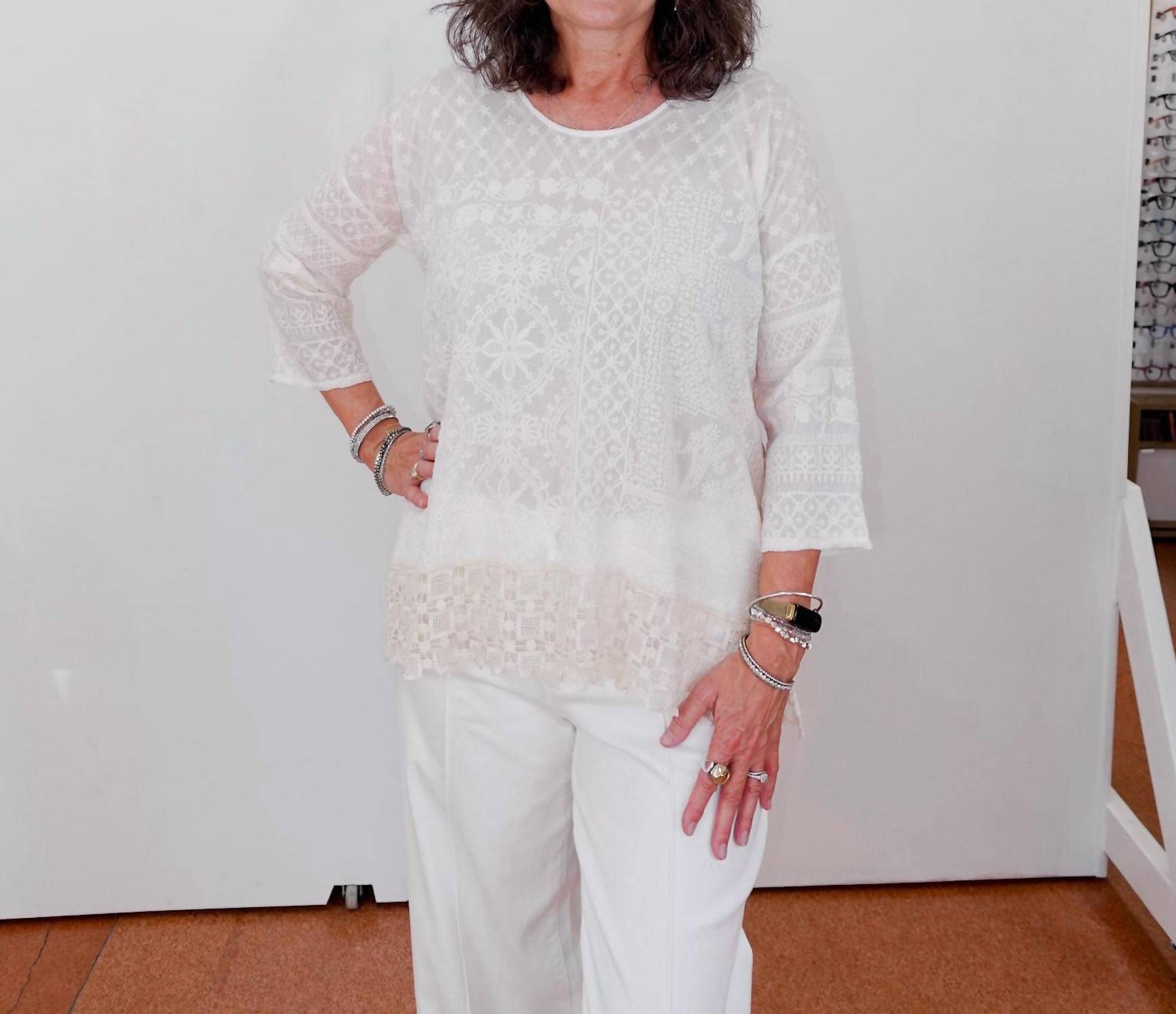 Johnny Was Zora Stitchwork Blouse in natural - women's blouse
