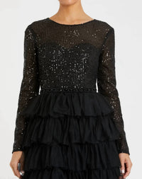 Mac Duggal - Long Sleeve Ruffle Tiered Midi Dress