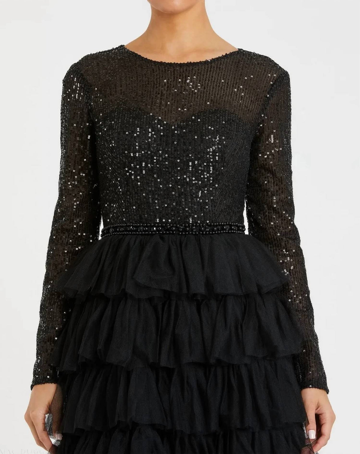 Mac Duggal - Long Sleeve Ruffle Tiered Midi Dress