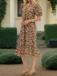 entro Fall Garden Floral Puff Sleeve Midi Dress in ecru - women's dress - alternate view