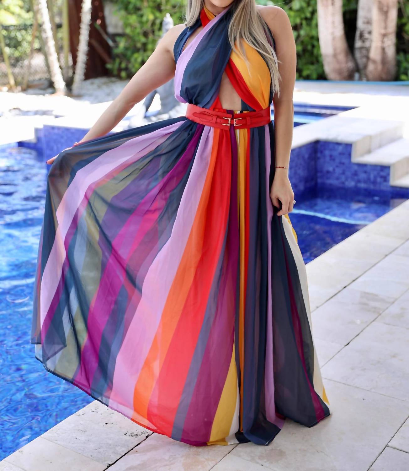 L'Atiste - Stripe Halter Maxi Dress