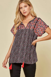 Andree By Unit - Leopard Babydoll Embroidered Top