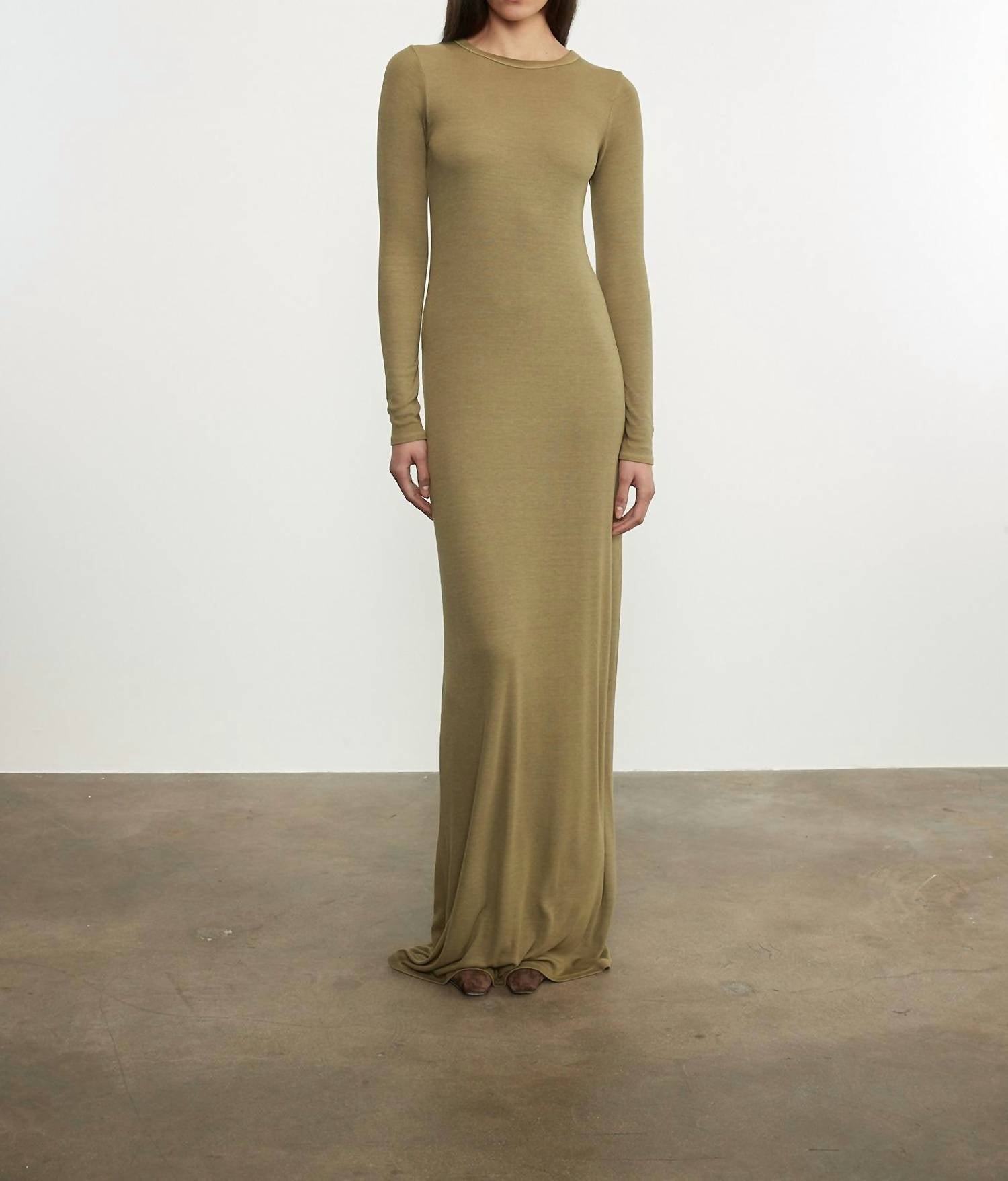 Enza Costa - SILK RIB LONG SLEEVES CREWNECK FLUID DRESS