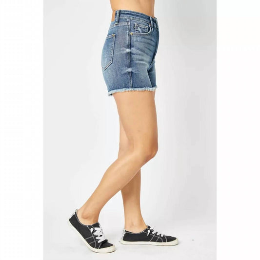 Judy Blue - Women's High Waist Tummy Control Fray Hem Shorts