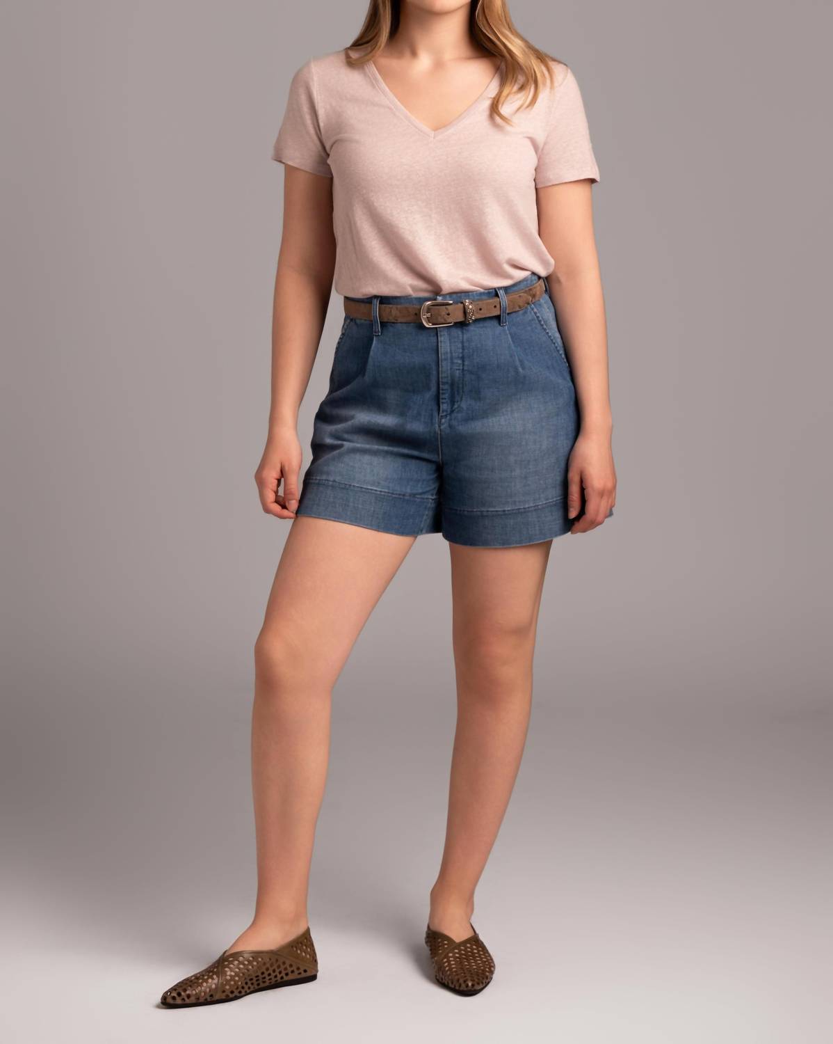 MAJESTIC FILATURES Stretch Linen V-neck Tee in glycine - women's t-shirt