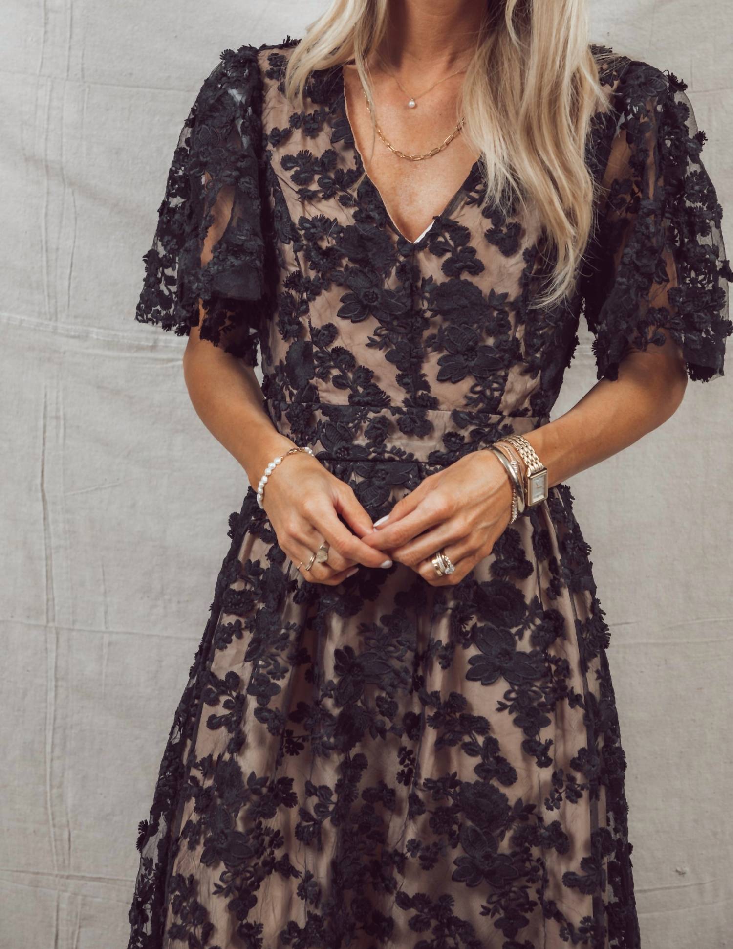 Flying Tomato - Woven Lace Midi Dress