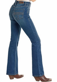 Rock & Roll Denim High Rise Bootstitch Pocket Bootcut Jean in medium wash - women's jeans - detail view