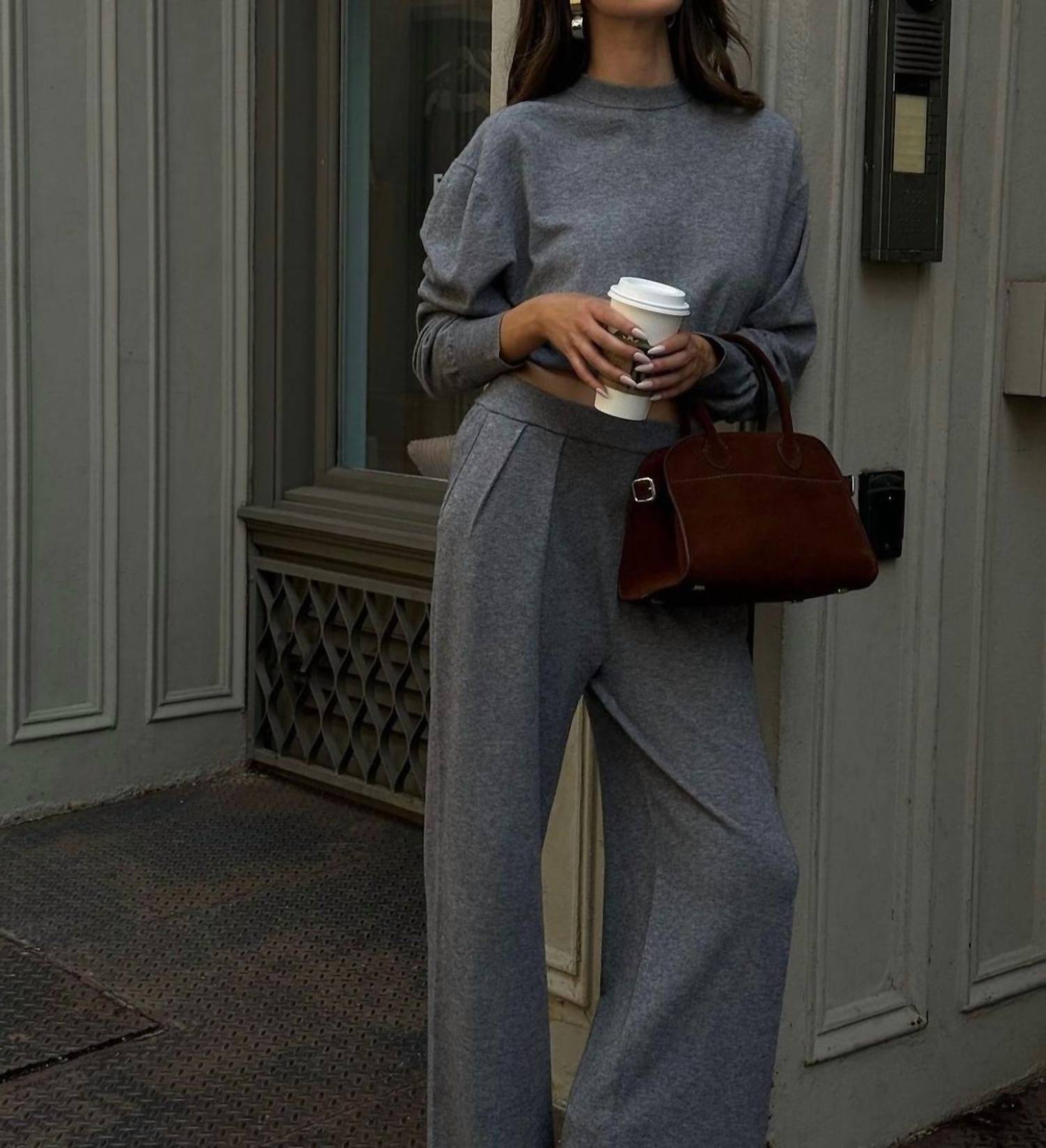 SER.O.YA Alya Knit Pleated Trousers in heather grey - women's pants - view 5