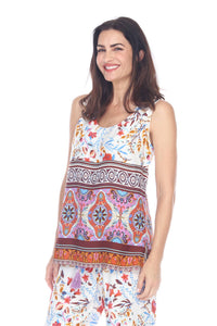 Paparazzi - Rayon Border Print Scoop Neck Tank Top