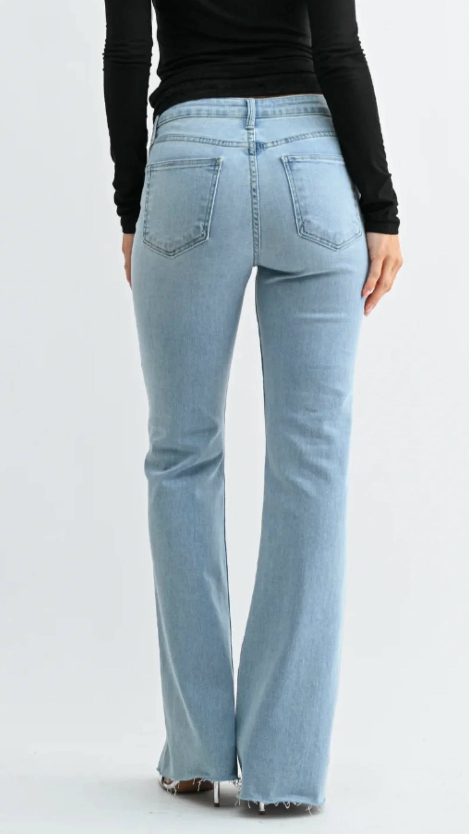 Just Black Denim - High Rise Scissor Cut Full Length Flare Jeans