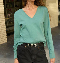 Nation LTD Remi V Neck Top in sagebrush 1 - women's long sleeve top