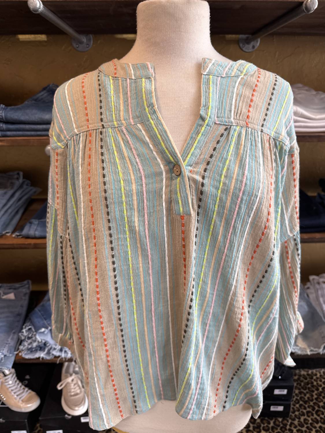 Ivy Jane - Gauze Striped Popover Top
