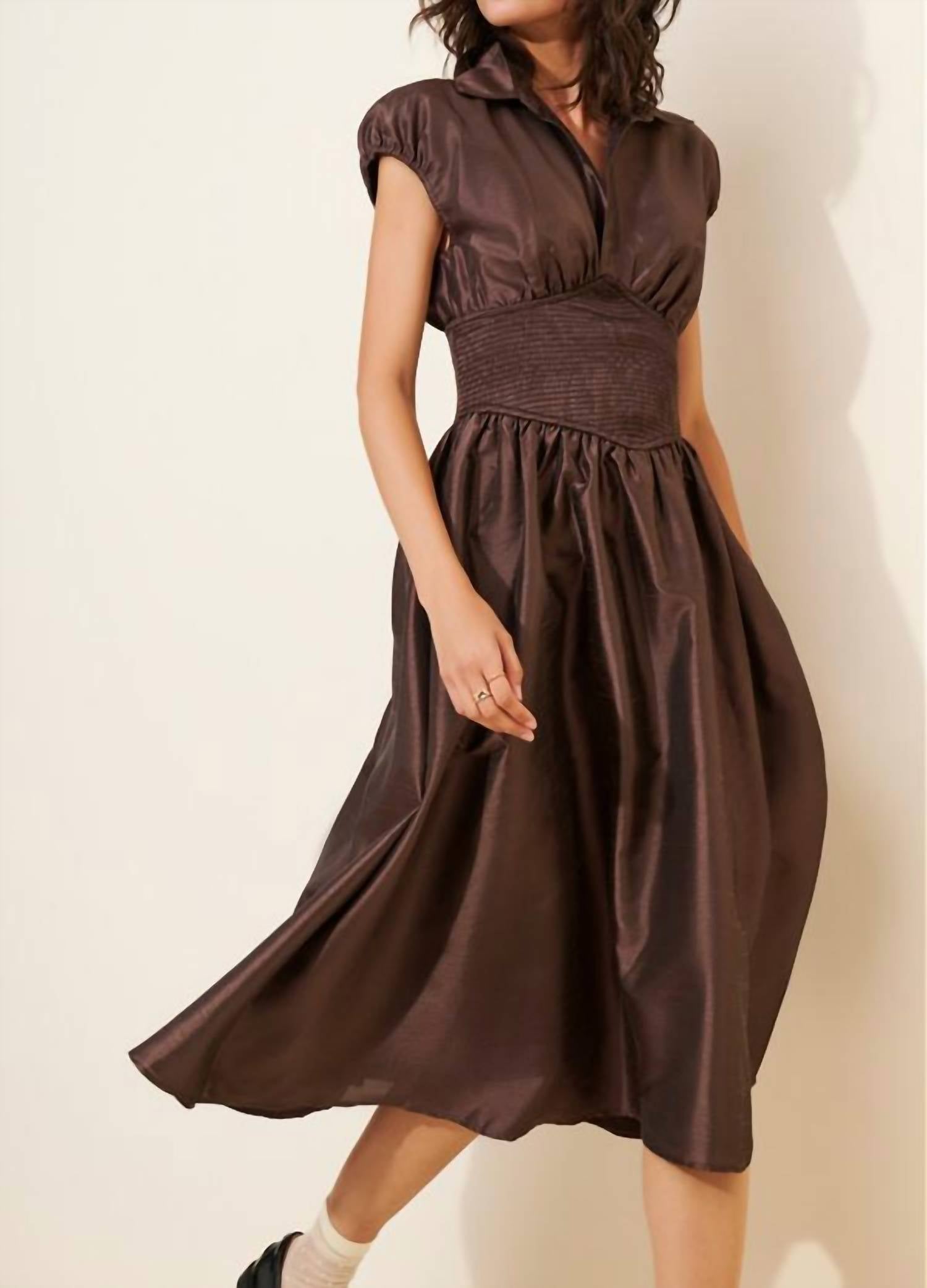 Hutch - Drop-waist Short-sleeve Iridescent Midi Dress