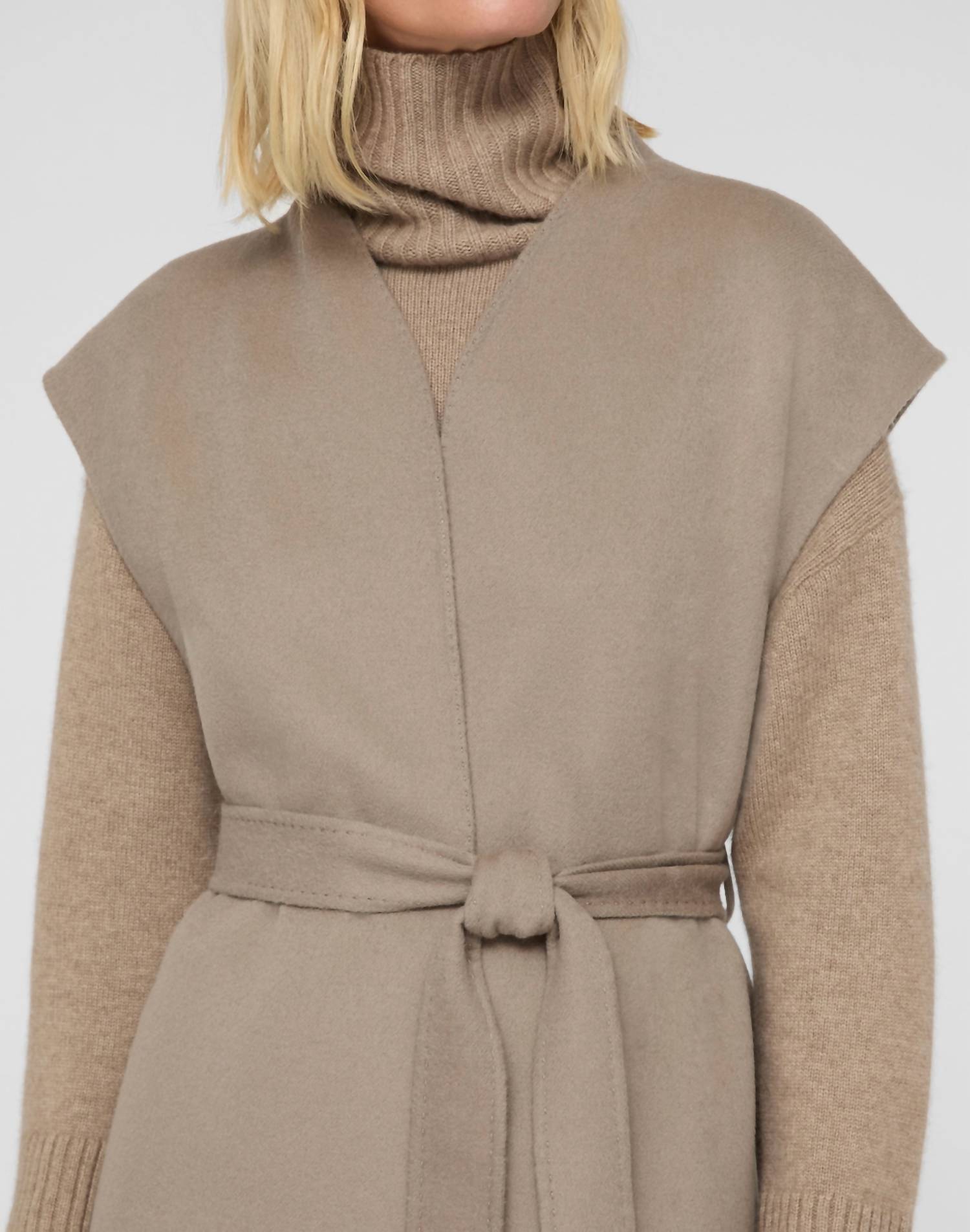Lafayette 148 Double Face Open Front Belted Vest in hickory - women's cardigan - alternate view