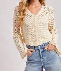 Bluivy - Button Down Open Knit Crochet Cardigan