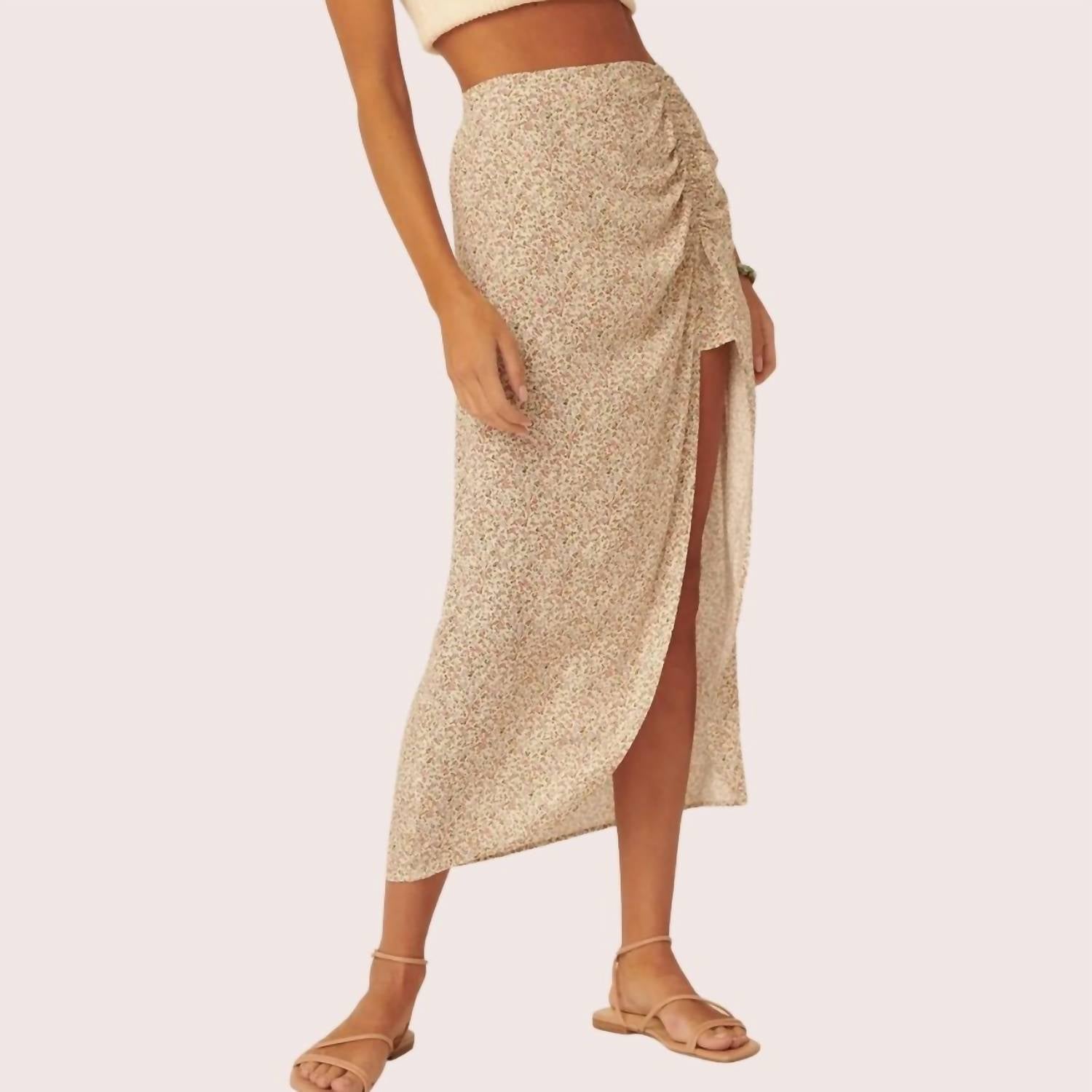 PROMESA Cora Floral Ruched Side Slit Skirt in multi - women's skirt