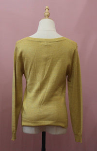 CHOKLATE PARIS Women's Lurex V-neck Sweater in gold - women's sweater - detail view