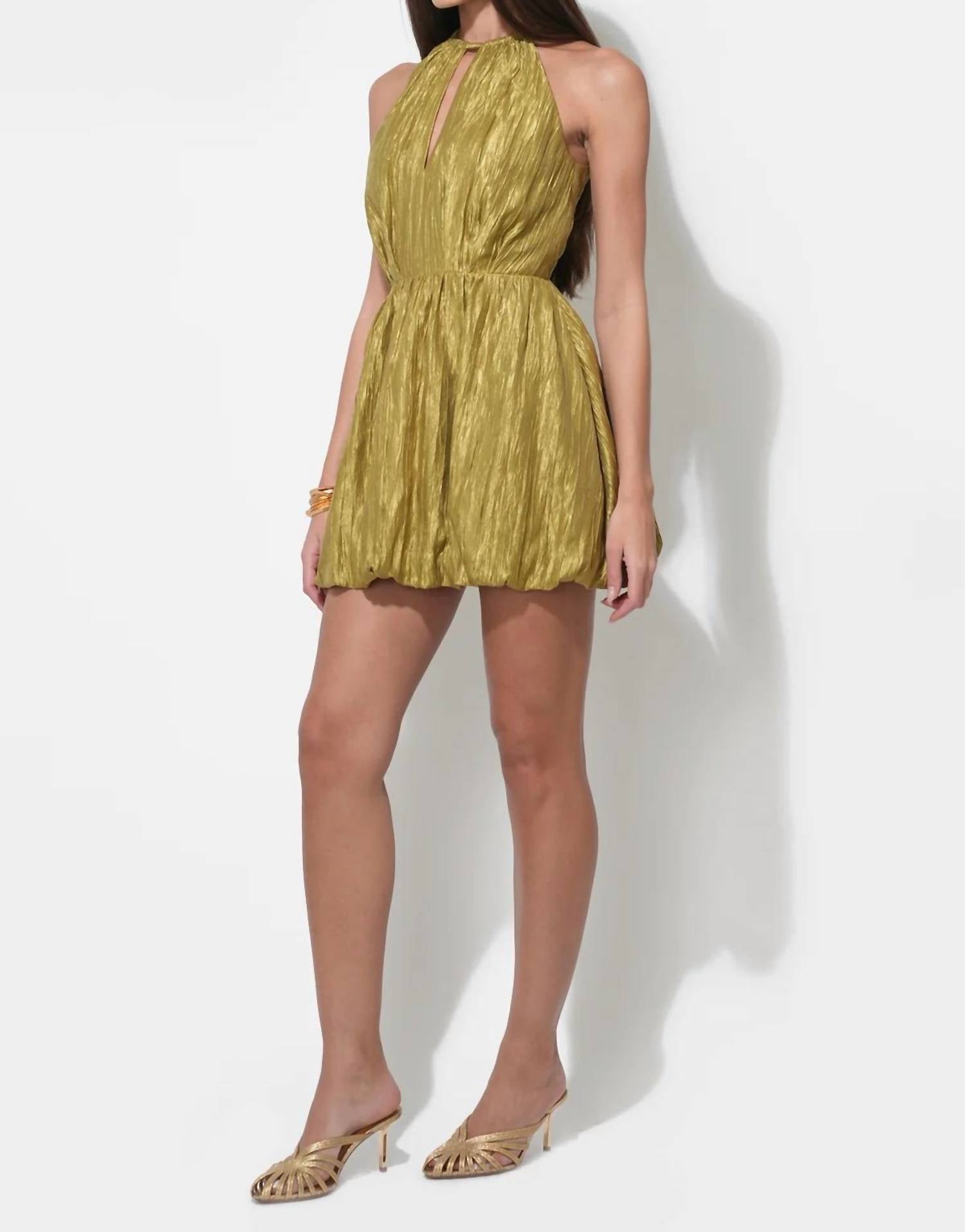 adelyn rae Shelley Bubble Satin Mini Dress in gold - women's dress - detail view