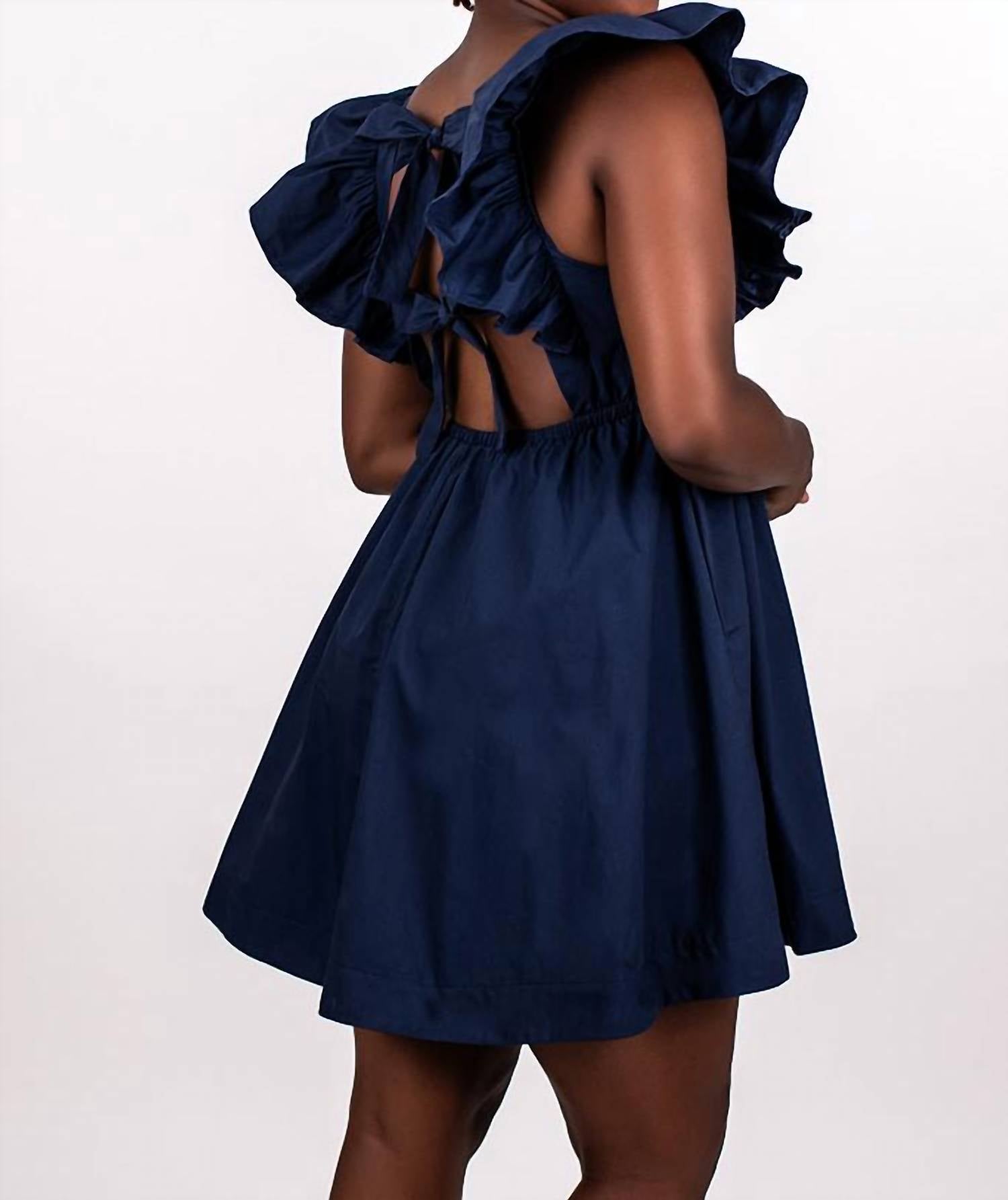 Day + Moon - Ruffle Sleeve Tie Back Dress