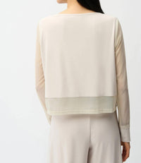 Joseph Ribkoff - Silky Knit Crewneck Top With Mesh Sleeves And Layered Lining