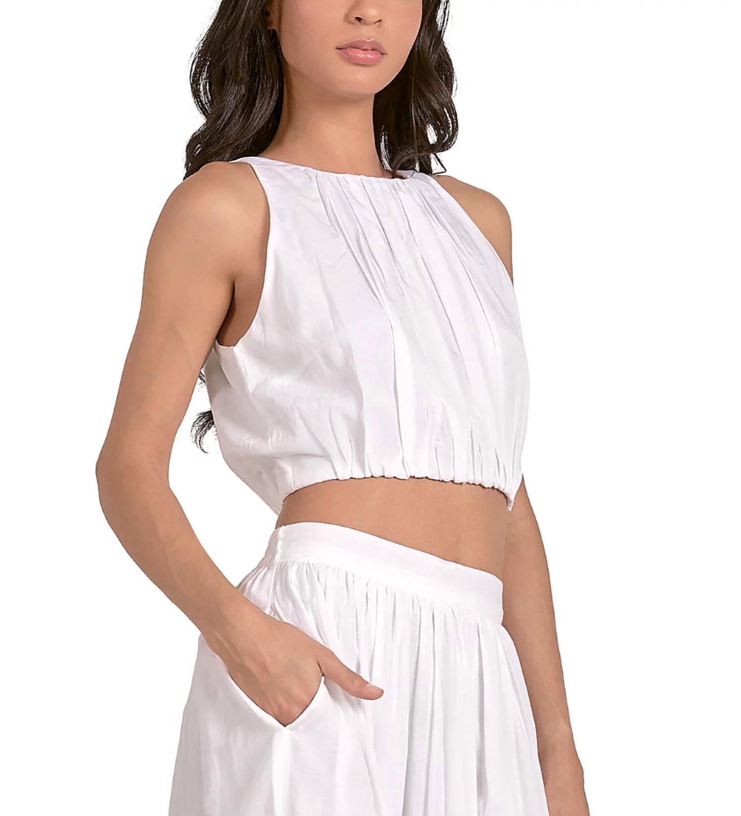 ELAN Halter Elastic Top in white - women's tank top - alternate view