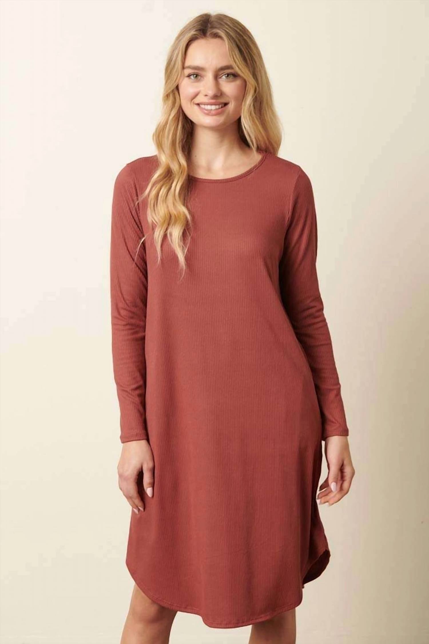 Mittoshop - Rib Knit Long Sleeve Round Neck Mini Dress