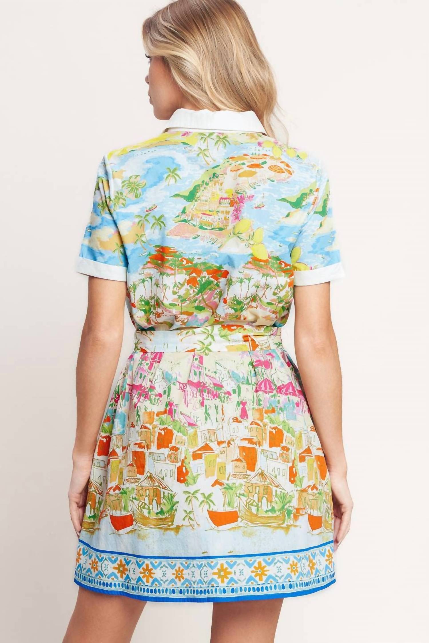 FLYING TOMATO Riviera Postcard Dress in multi - women's dress - alternate view